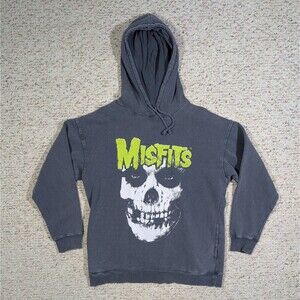 Misfits Hoodie Skull Charcoal Gray Pockets Adult LARGE Punk Rock Band Sweatshirt